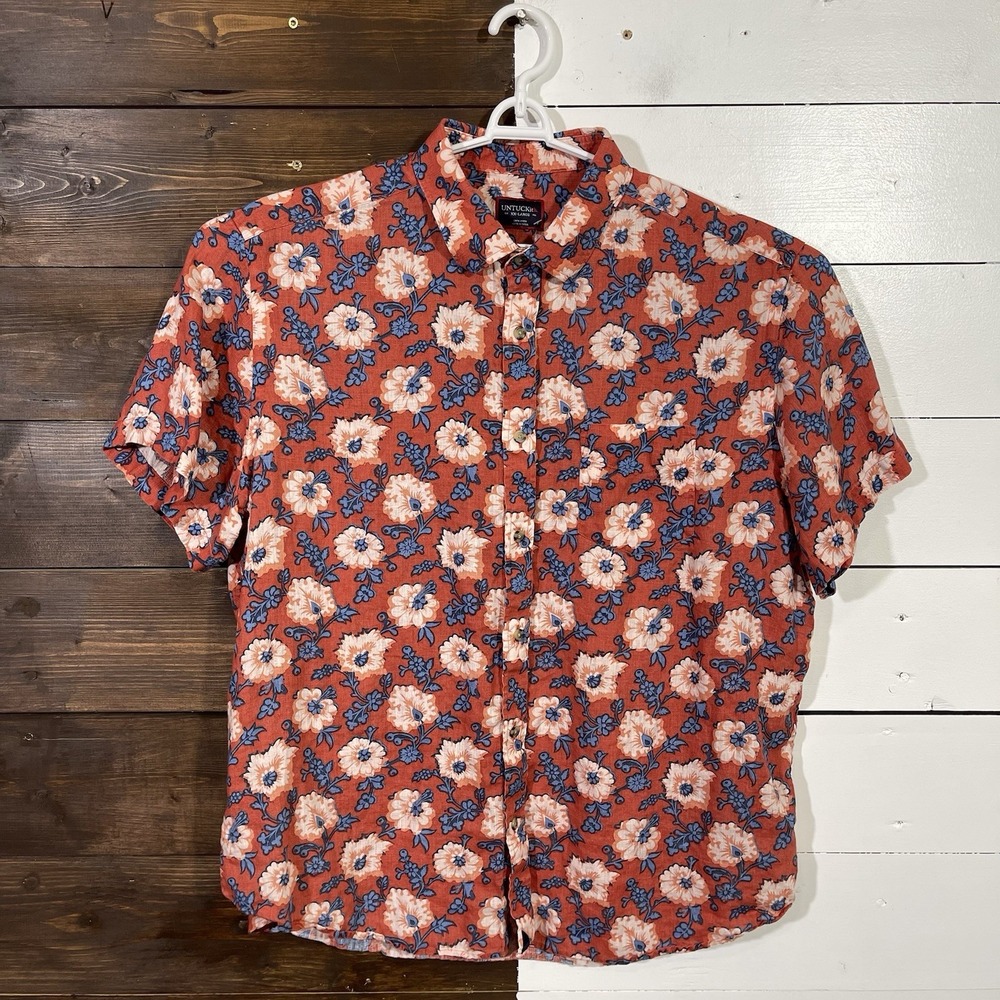 Untuckit Shirt Mens 2XL 100% Linen Floral Preppy Short Sleeve Button Up Casual
